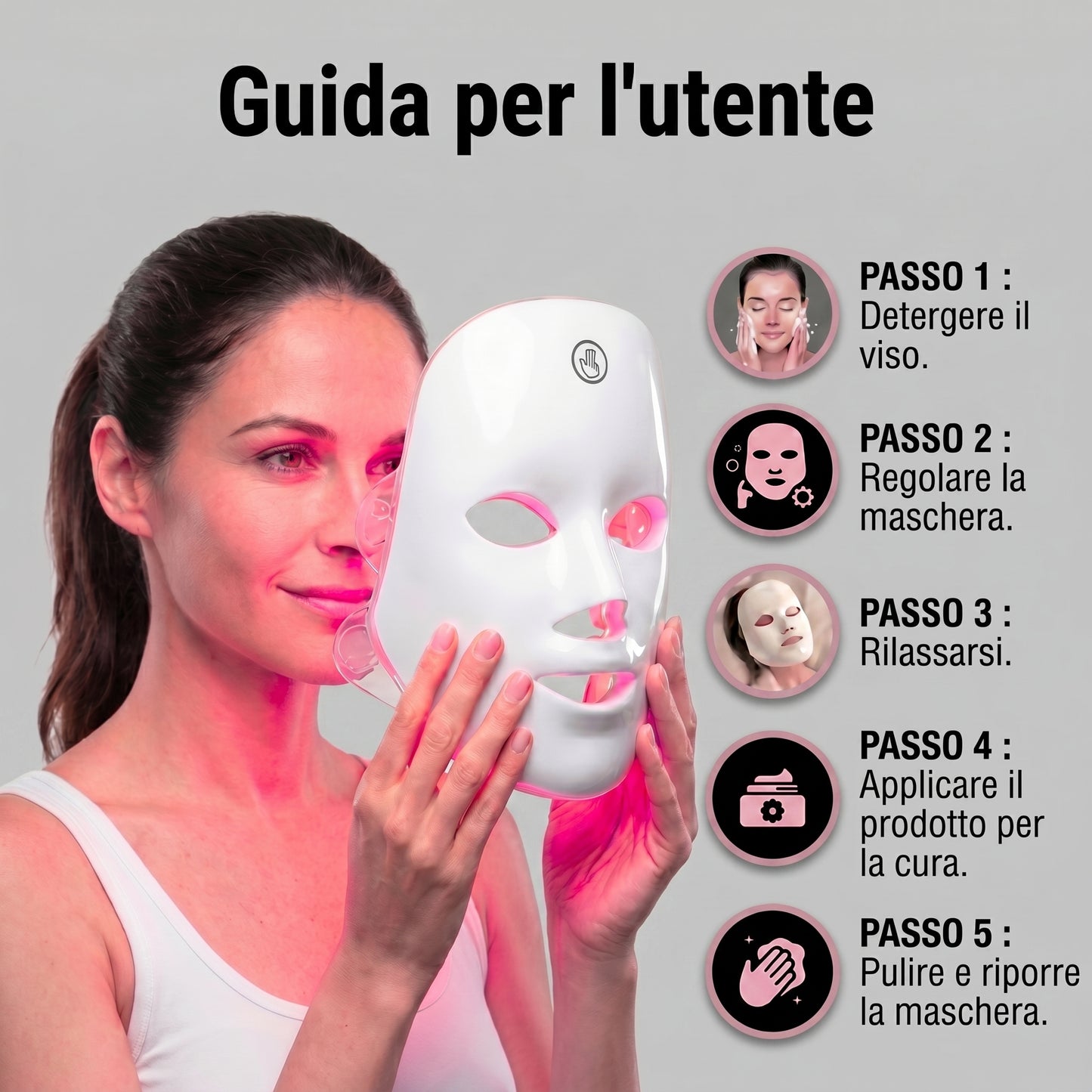 Maschera Viso LED a 7 colori per una pelle senza imperfezioni in poche settimane.